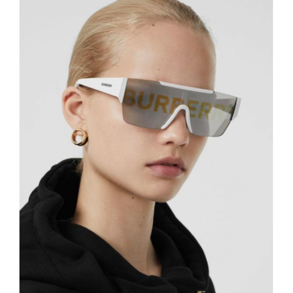 NWT Burberry 0BE4291-3007/H White Shield 138mm Sunglasses